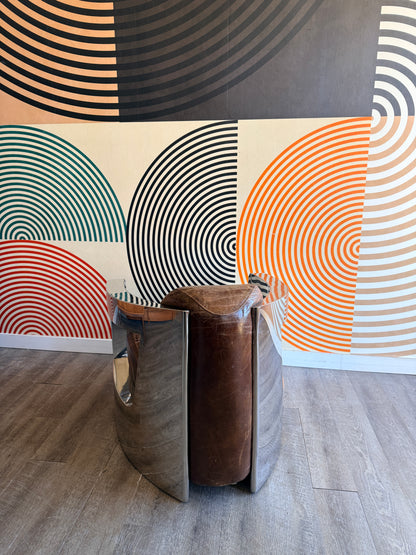 Timothy Oulton Style Chrome and Leather Armchair