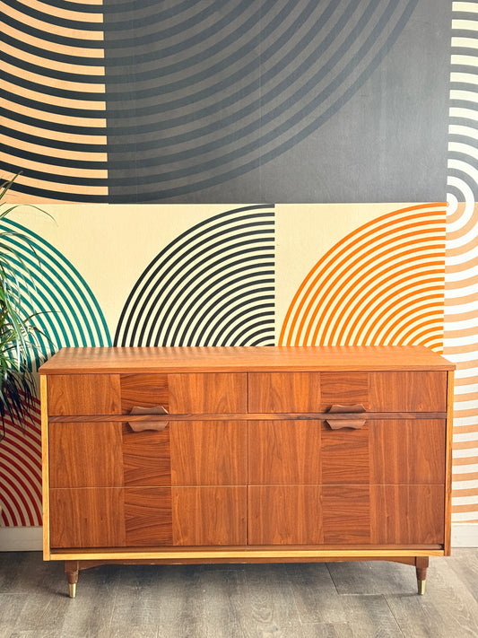 Vintage Mid-Century Walnut 6 Drawer  Dresser