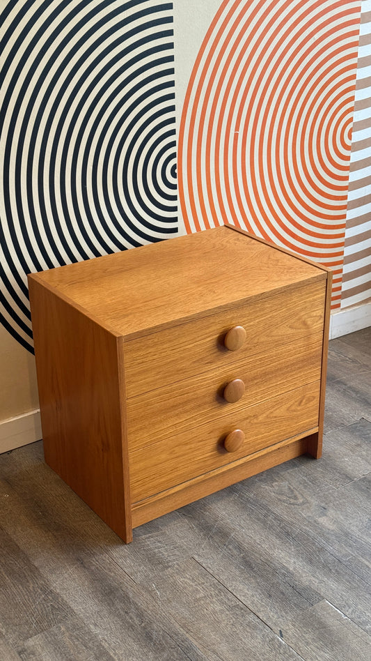 Vintage Three-Drawer Wood Nightstand