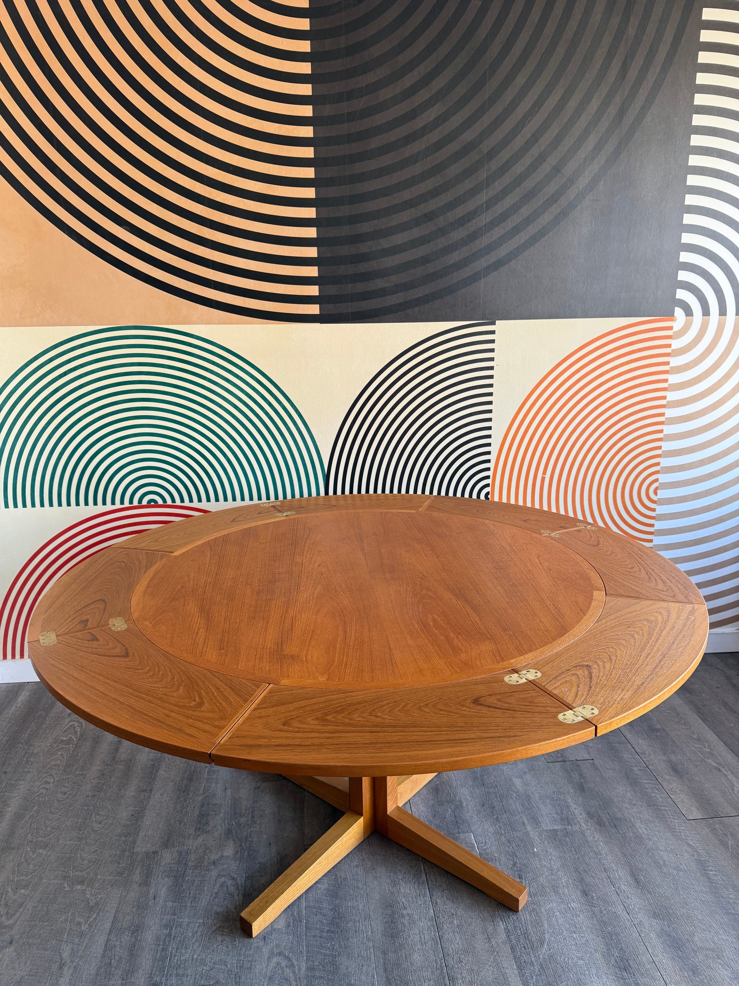 Dyrlund "Lotus" Teak Expanding Circular Dining Table