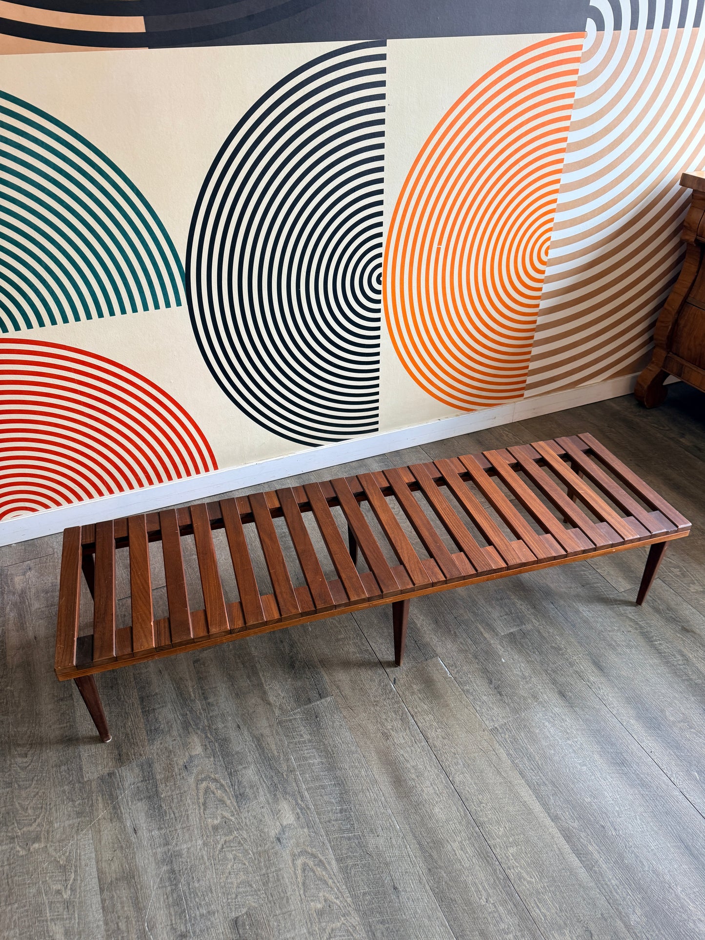 Solid Afromosia Teak Slatted Bench/ Coffee Table