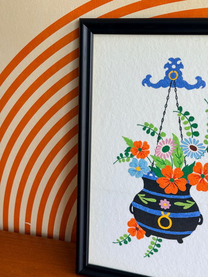 Vintage Ink on Felt Framed Art