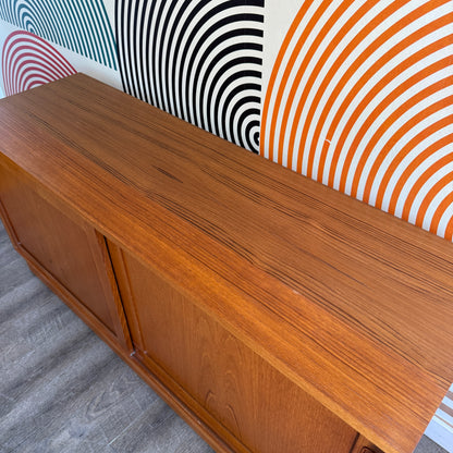 Vintage Danish Teak Sideboard with Sliding Doors by Hundevad