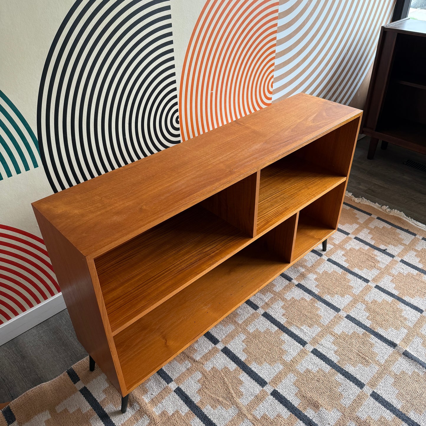 Vintage Teak Bookcase on Metal Legs