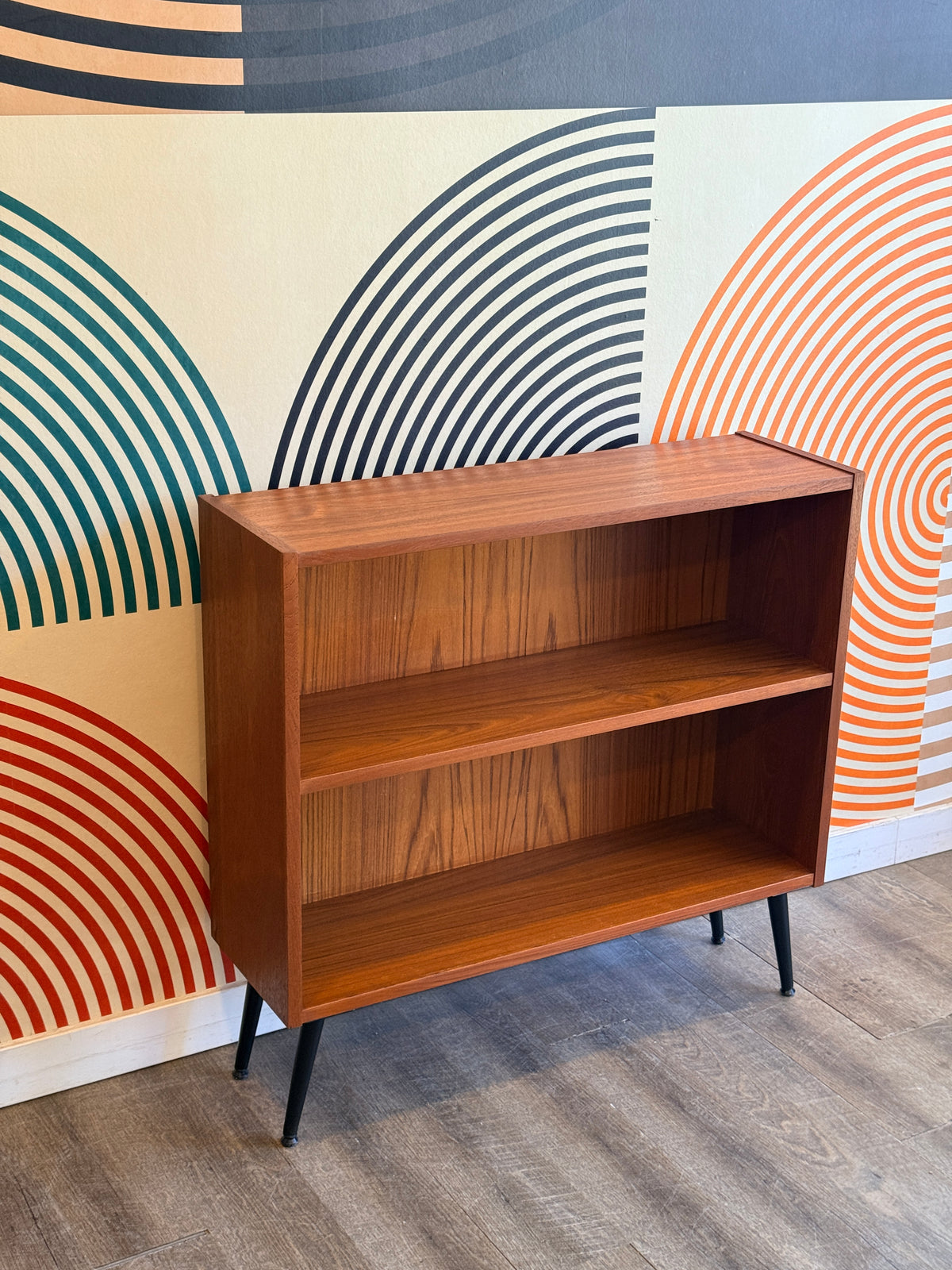 Vintage Teak Bookcase on Metal Legs