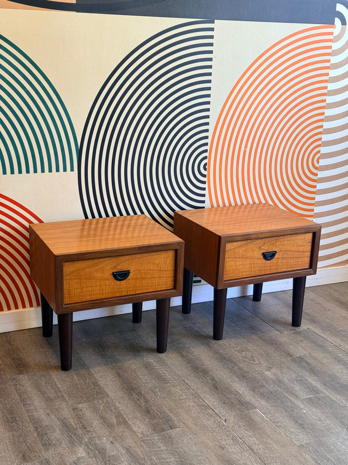 R.S. Associates Teak Nightstands with Metal Pulls