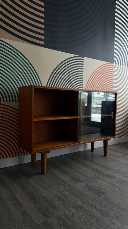 Vintage Teak Cabinet with Sliding Glass Doors