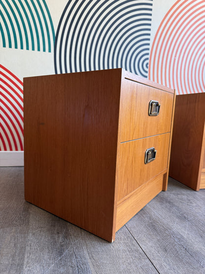 Pair of Teak Nightstands with Metal Pulls