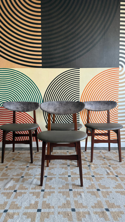 Mid Century Modern Afromasia Teak Dining Chairs – Set of 4