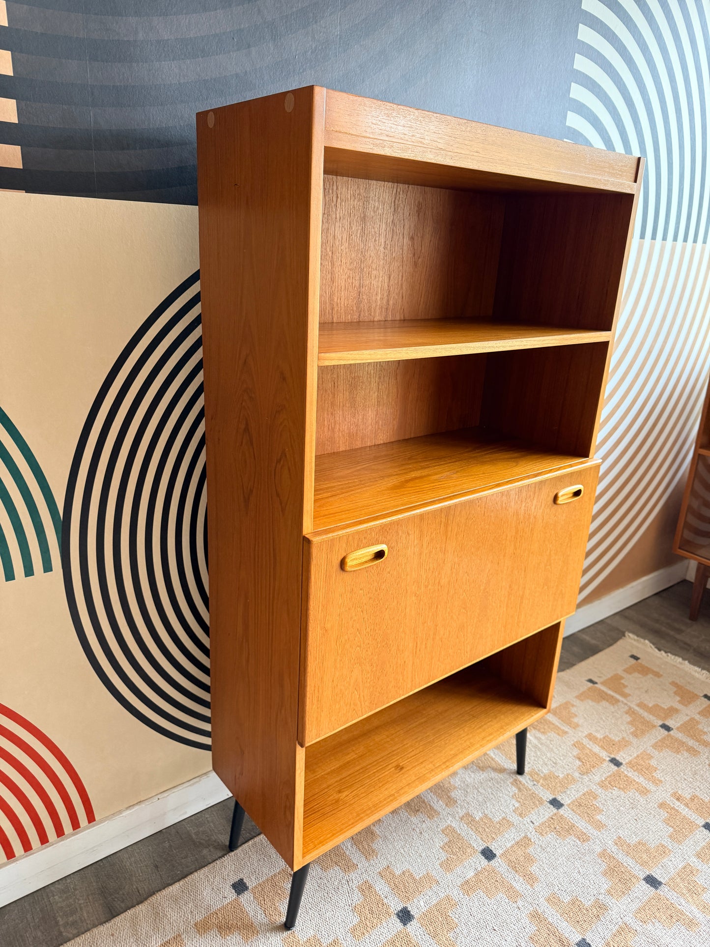 Vintage Teak Cabinet with a Drop-down Door