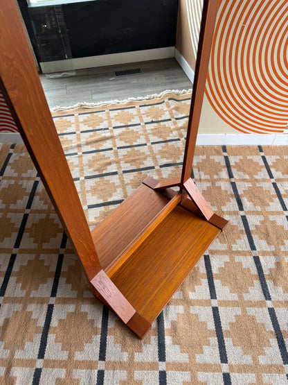 Danish Teak Hanging Mirror with Shelf