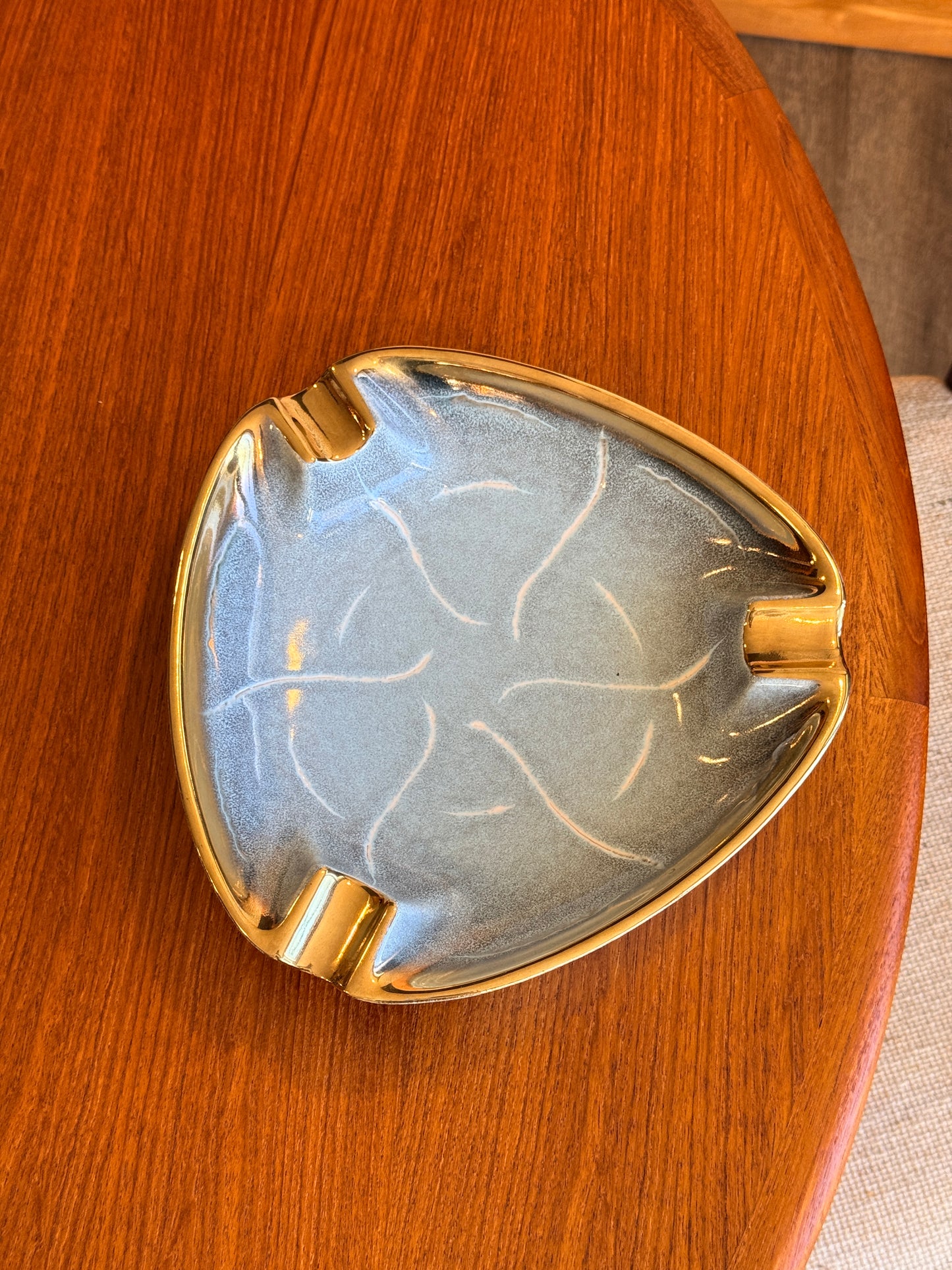 Large Blue and Gold German Pottery Ashtray/ Catchall
