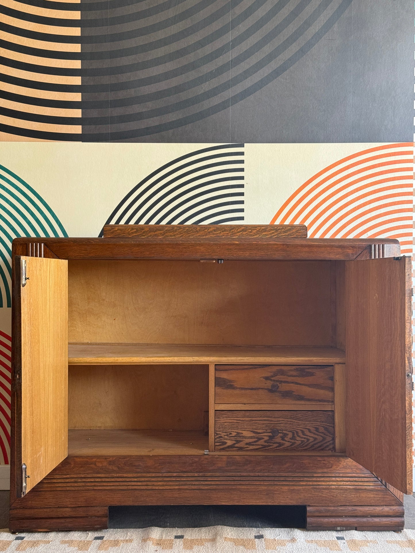Vintage Oak Dry Bar Cabinet