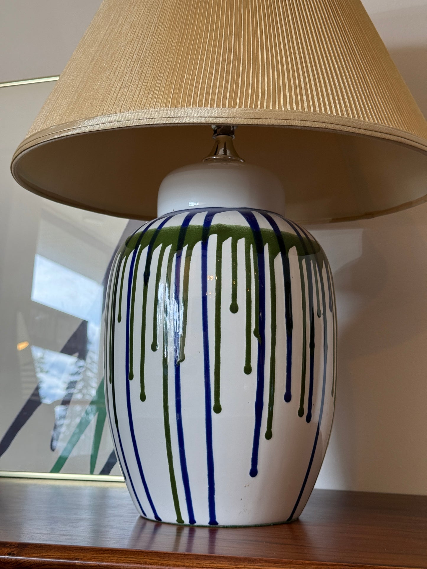 Vintage Blue and Green Drip Glazed Table Lamp
