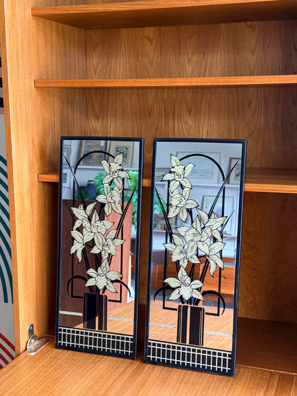 Vintage 80s Graphic Flower Vase Rectangular Hanging Mirrors