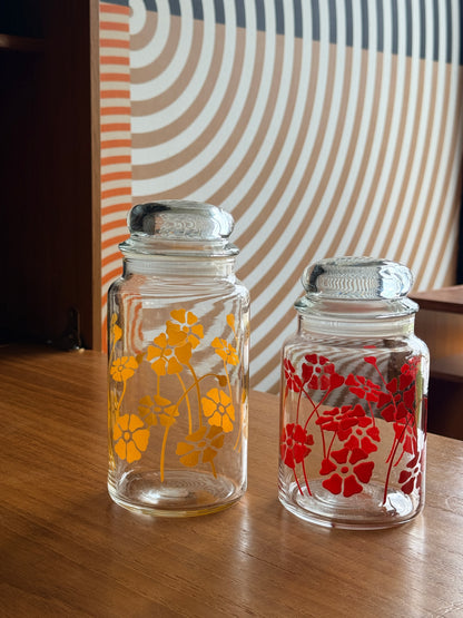 Pair of Vintage Anchor Floral Glass Jars