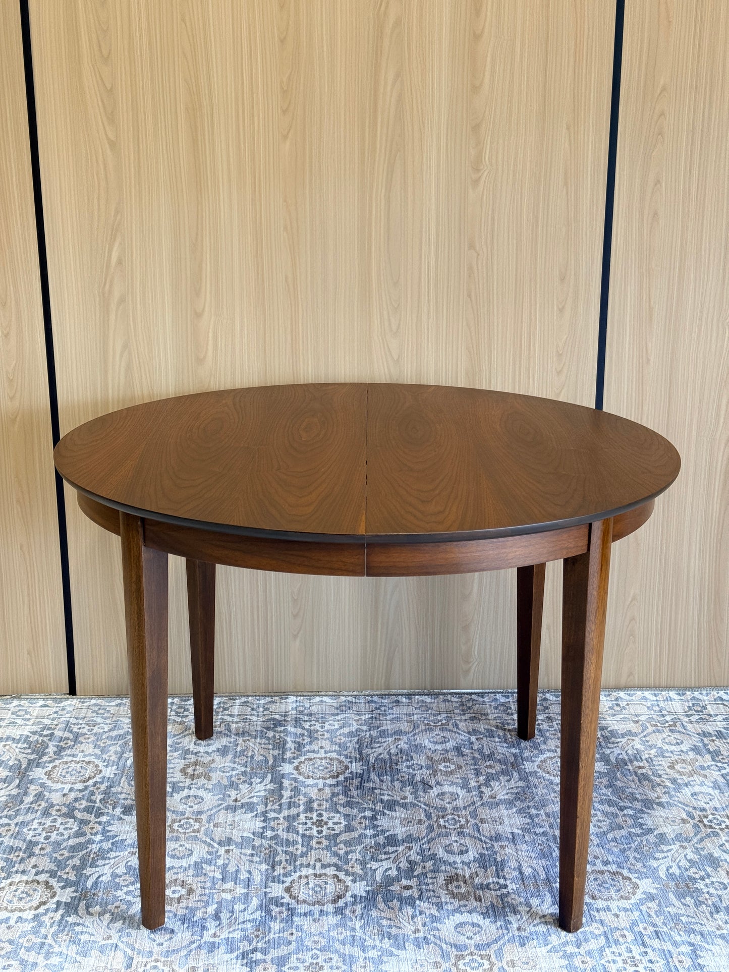 Vintage Round Walnut Dining Table with Two Leaves