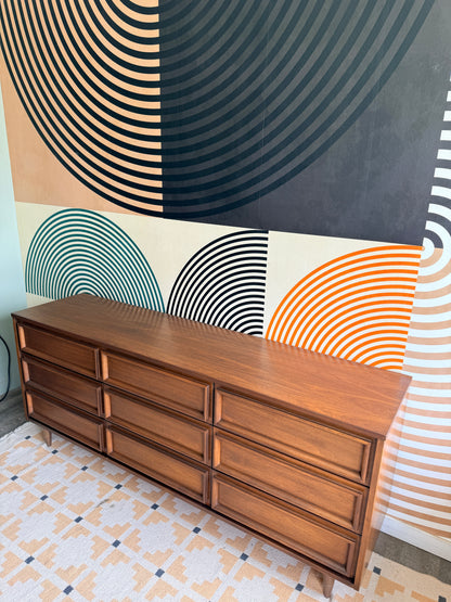 Vintage 9 Drawer Walnut Dresser