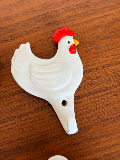 Set of 4 Vintage Farm Animal Ceramic Kitchen Towel Hooks