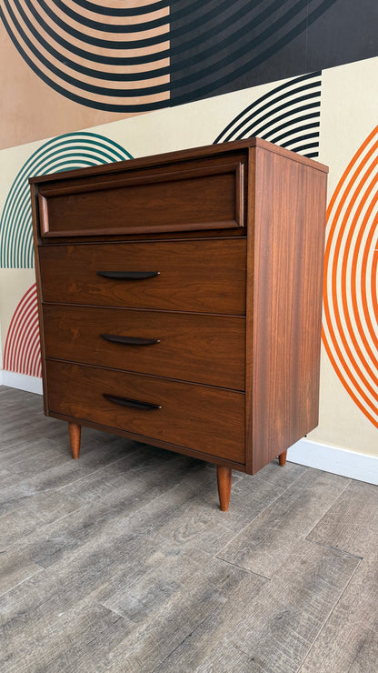 Vintage Walnut 4 Drawer Tallboy Dresser