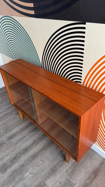 Vintage Teak Cabinet with Sliding Glass Doors