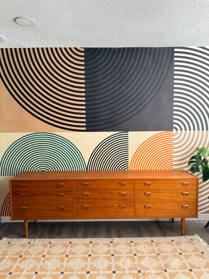 Vintage Teak 9 Drawer Dresser