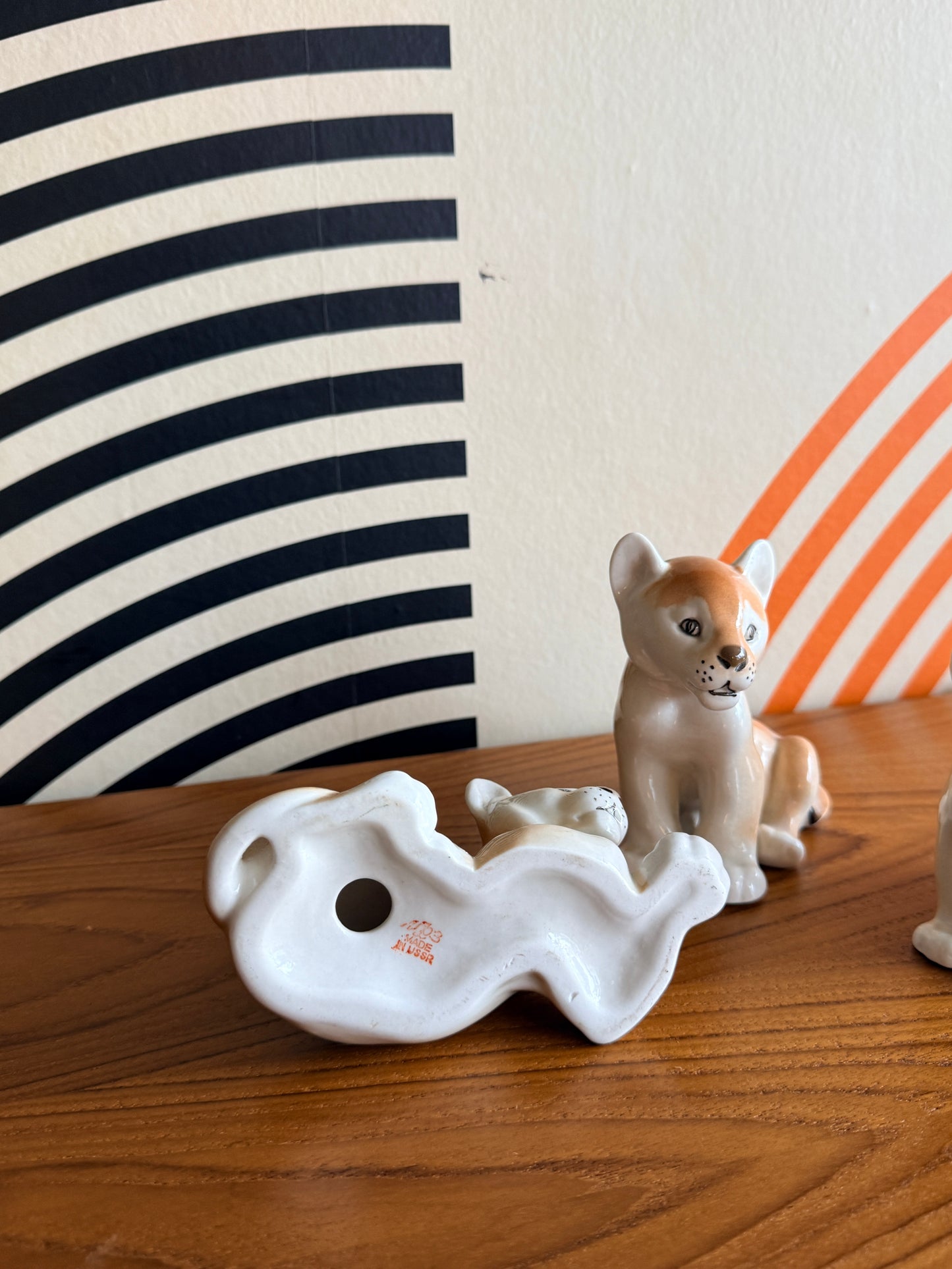 Vintage Lomonosov Porcelain Lion Cubs, Made in USSR