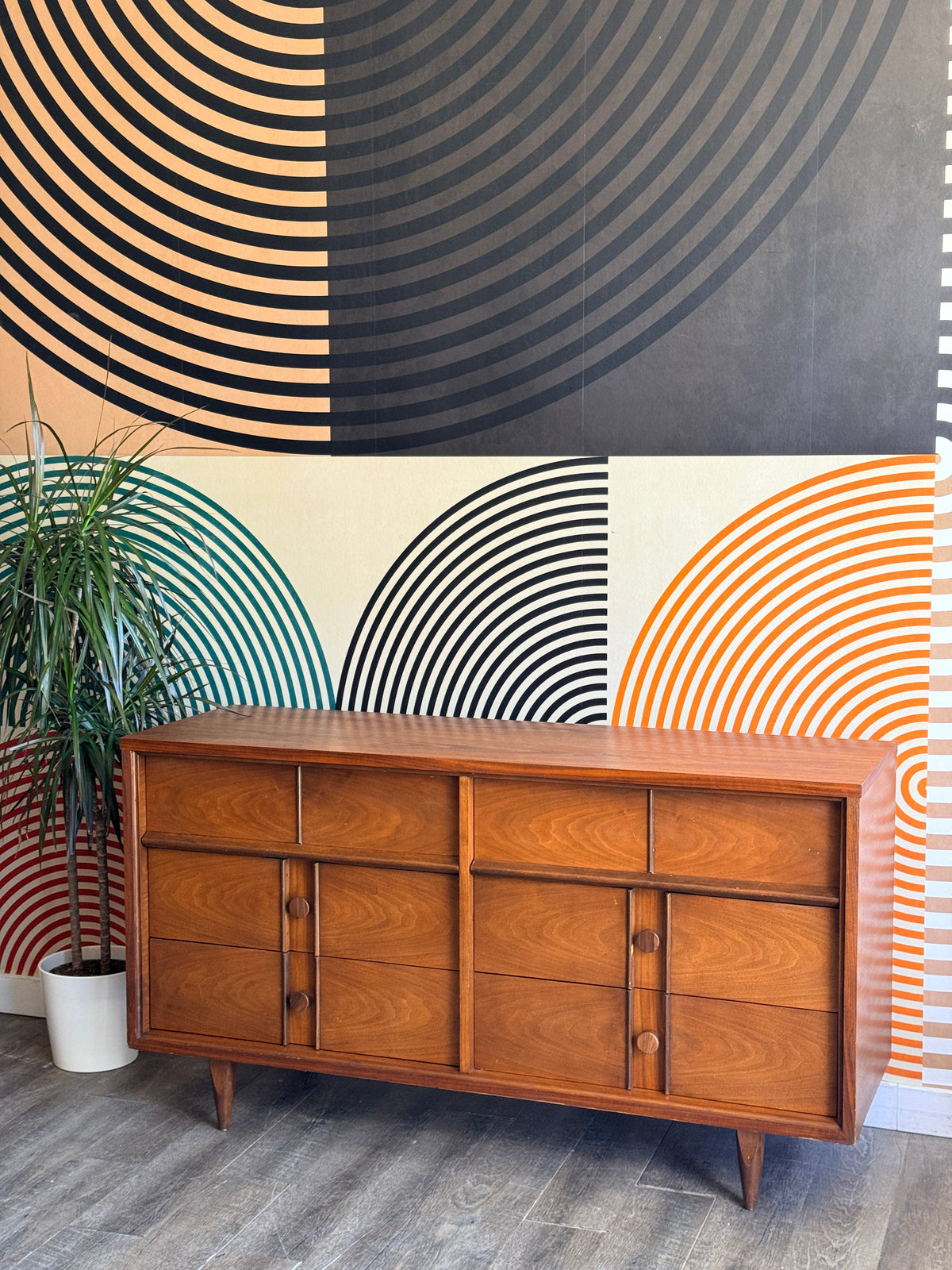 Vintage Walnut 6-Drawer Dresser