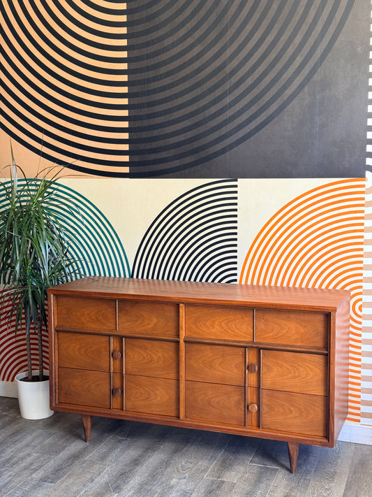 Vintage Walnut 6-Drawer Dresser