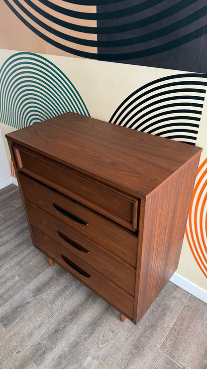 Vintage Walnut 4 Drawer Tallboy Dresser