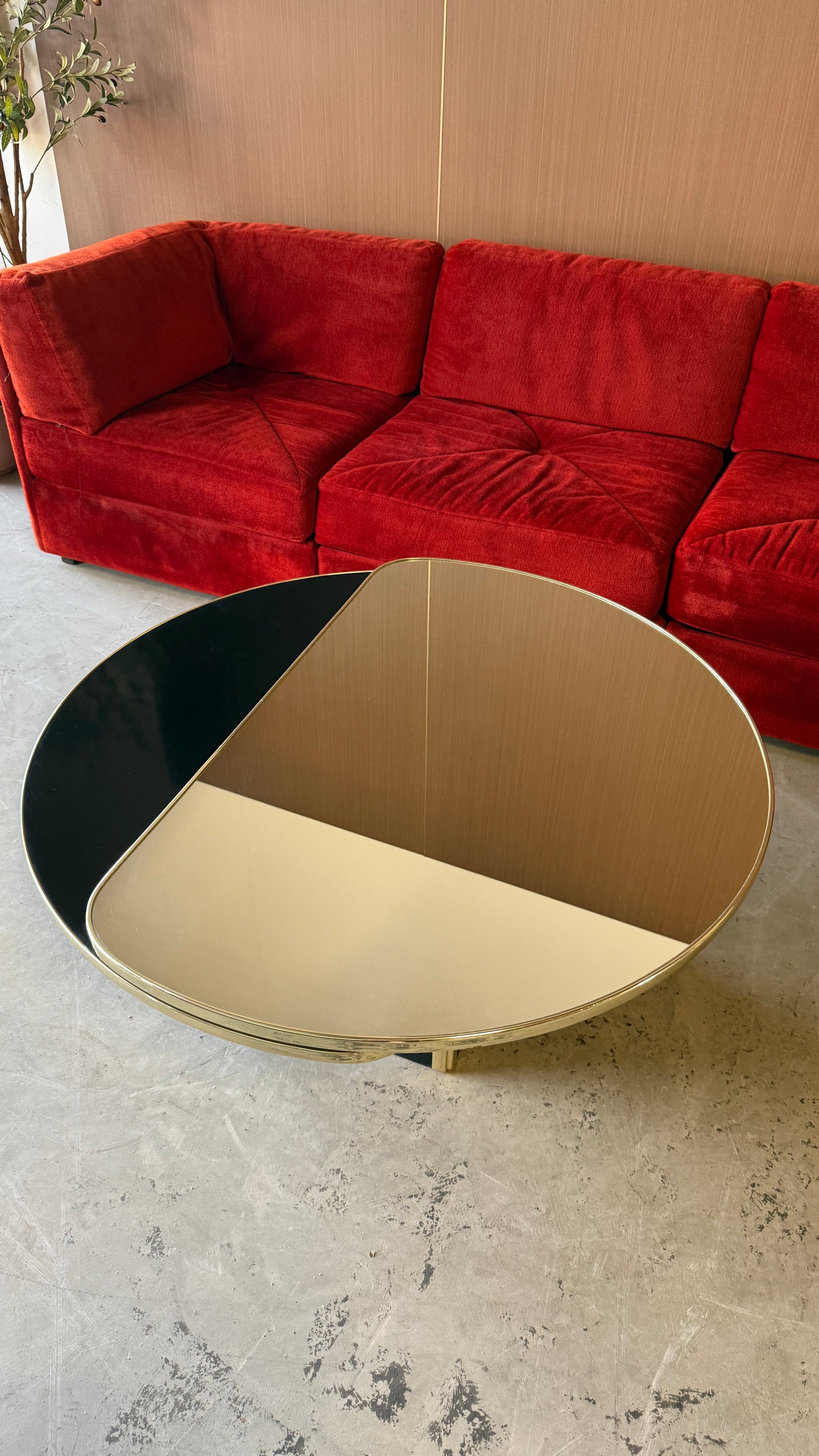 Vintage Rotating Brass & Glass Coffee Table