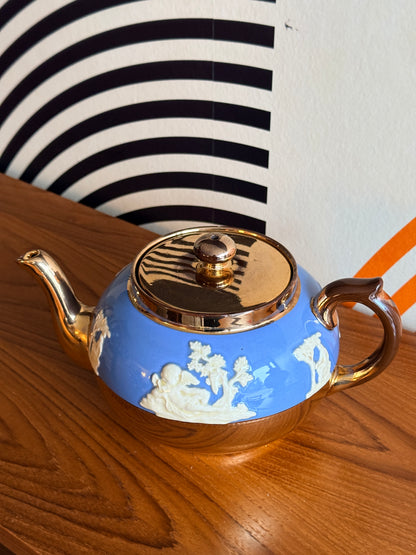 Vintage Teapot Gibsons Blue and Gold Gilt, Staffordshire England