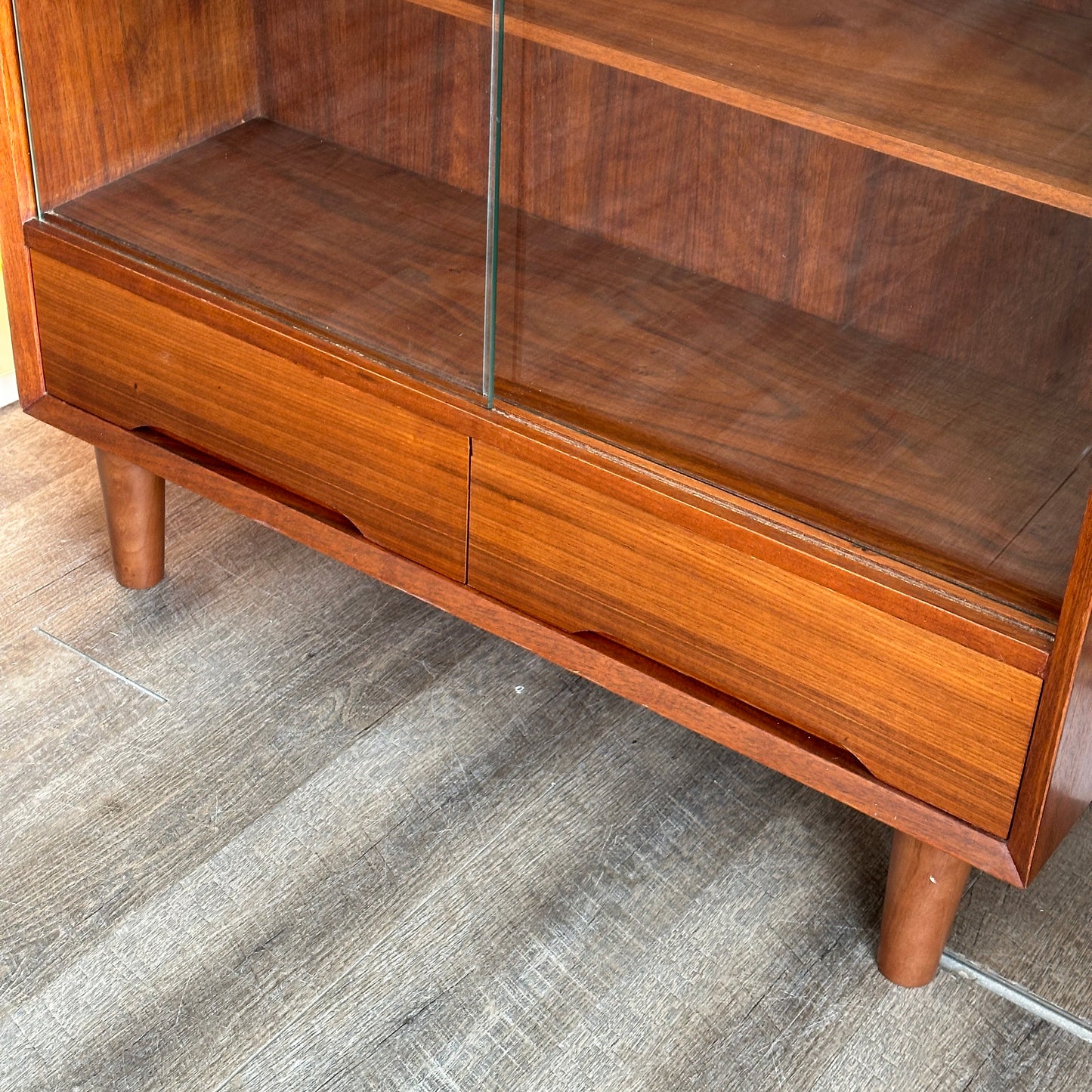 Vintage Teak Curio Cabinet with two Bottom Drawers