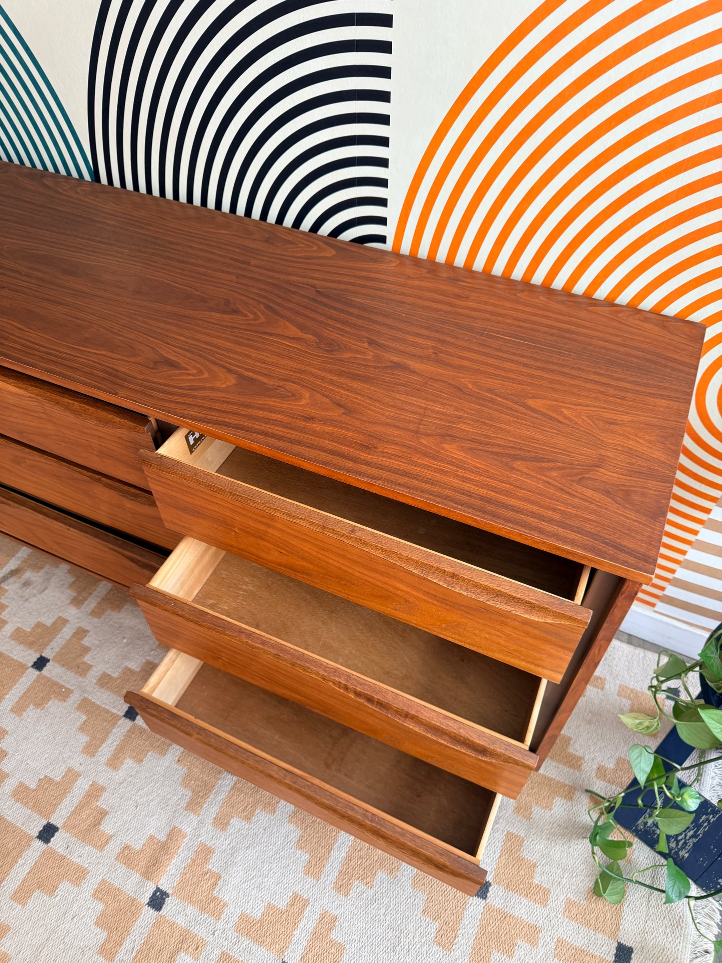 Mid-Century Walnut 9-Drawer Dresser