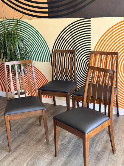 Vintage Walnut Finish Dining Chairs with New Upholstery