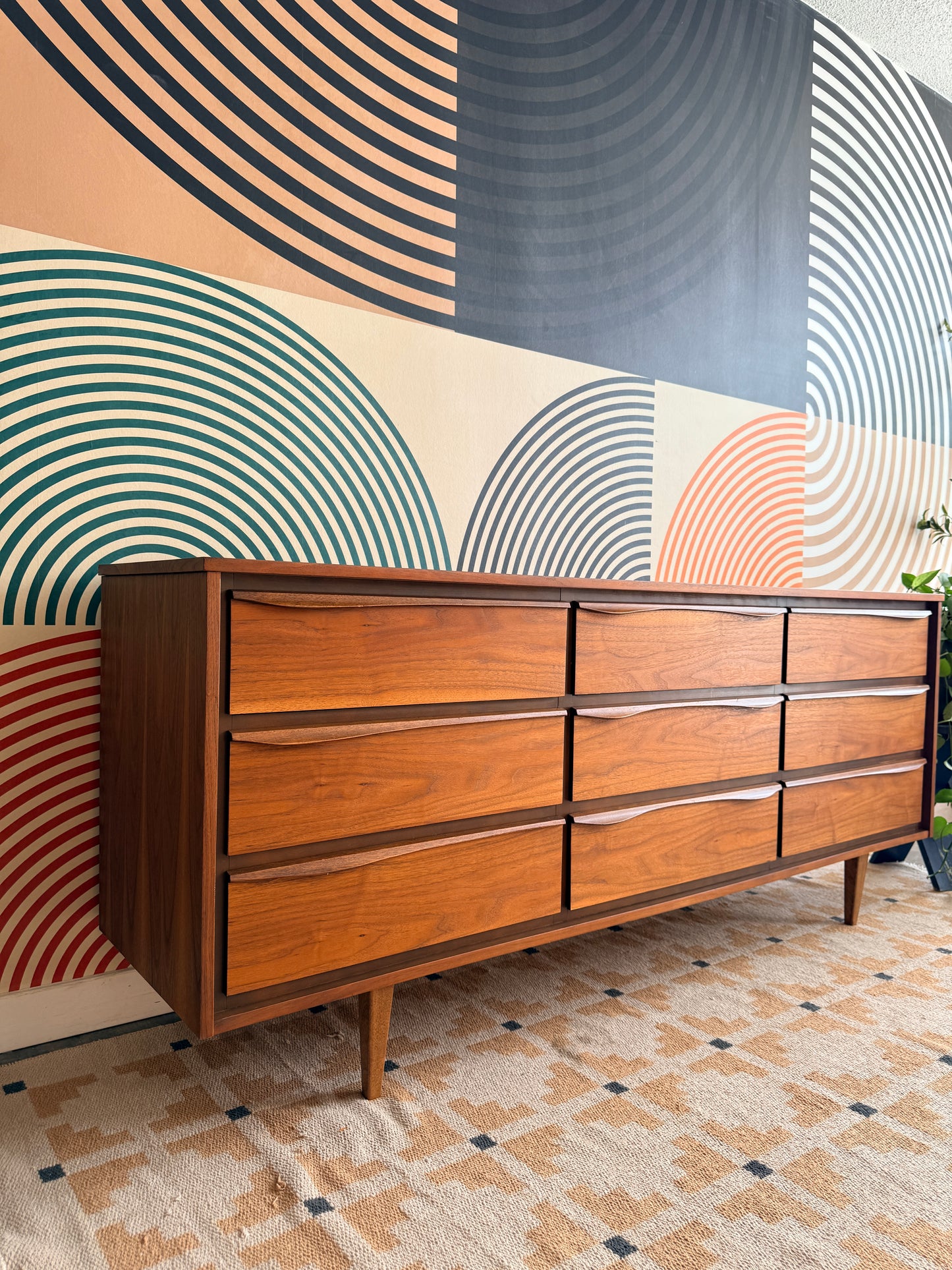 Mid-Century Walnut 9-Drawer Dresser