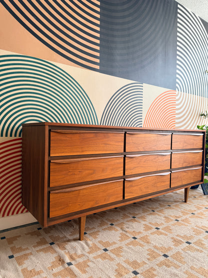 Mid-Century Walnut 9-Drawer Dresser
