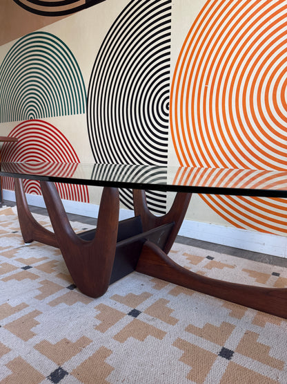 Sculptural Walnut Glass Coffee Table