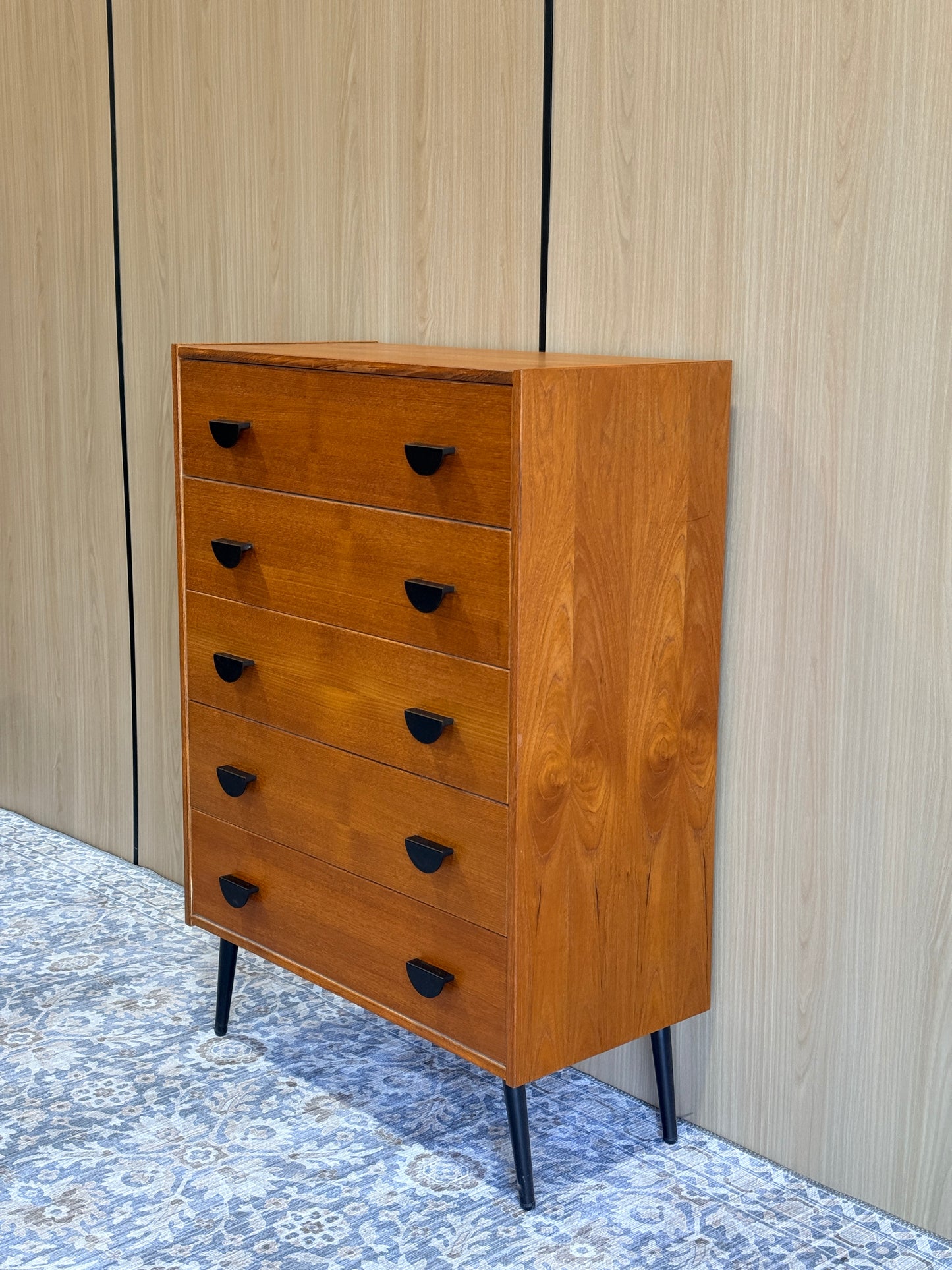 Vintage Teak Tallboy on Metal Legs