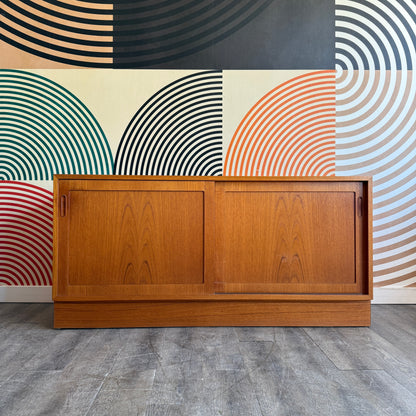 Vintage Danish Teak Sideboard with Sliding Doors by Hundevad
