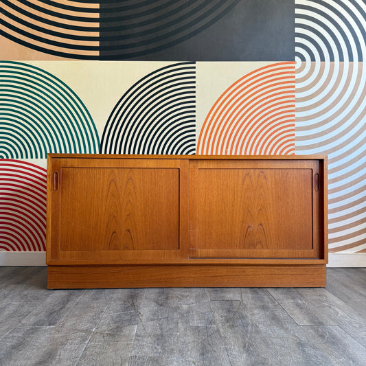 Vintage Danish Teak Sideboard with Sliding Doors by Hundevad
