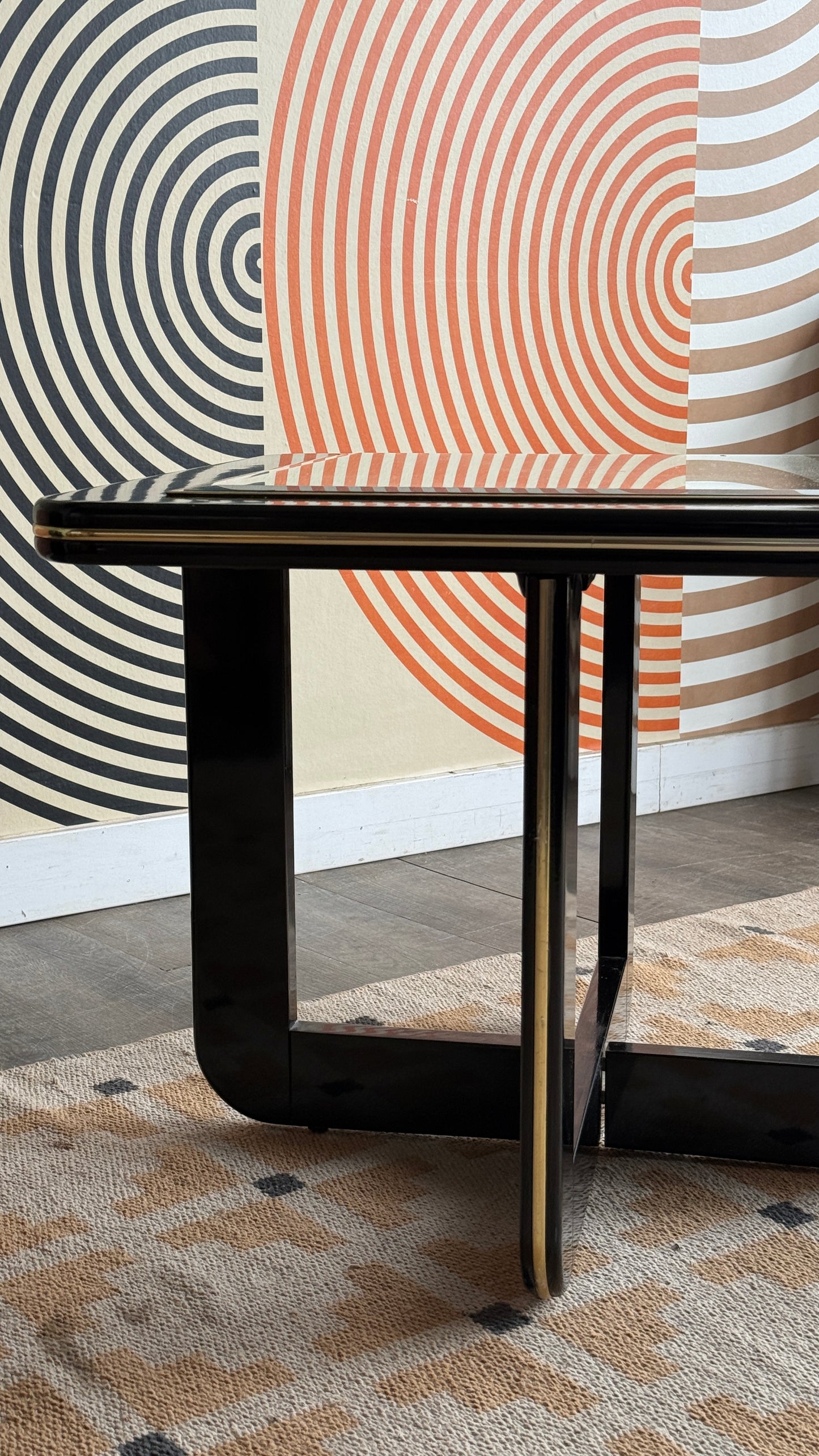 Vintage Black Lacquer & Brass Side Table