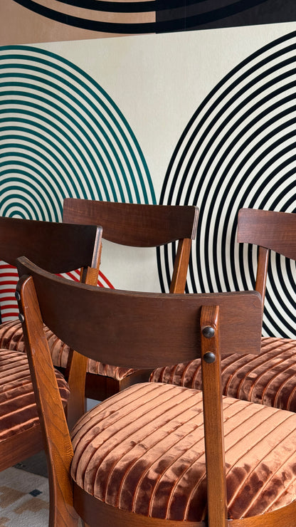 Set of 4 Vintage Walnut Dining Chairs (Reupholstered)