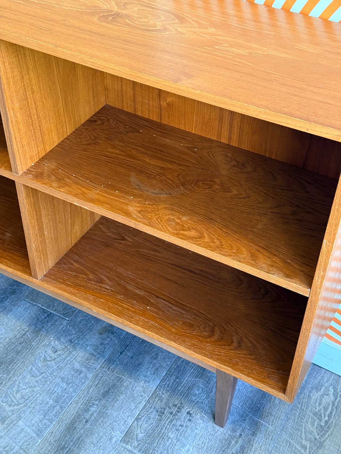 Vintage Teak Bookcase on Solid Walnut Legs