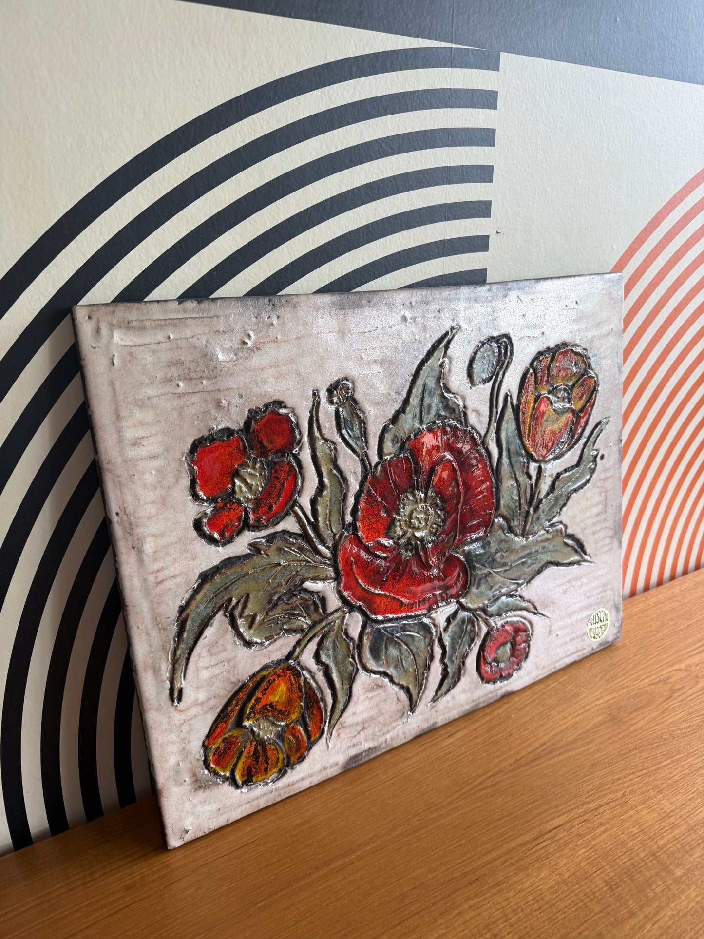 Vintage Ruscha Roses Ceramic Wall Plaque