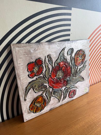 Vintage Ruscha Roses Ceramic Wall Plaque
