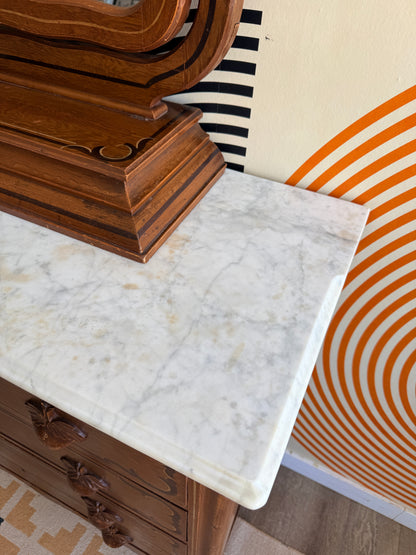 Antique Marble Slab Top Dresser with Acorn Handles