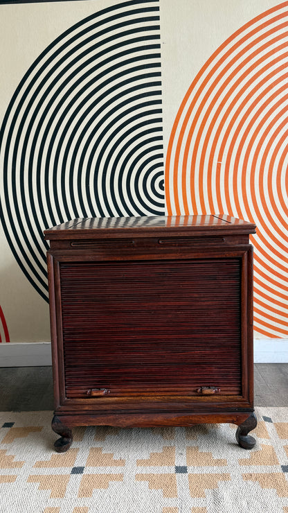 Vintage Wood Tambour Door Cabinet