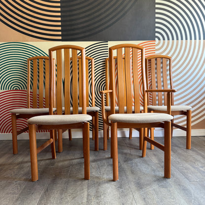 Set of 6 Vintage Danish High-back Teak Dining Chairs
