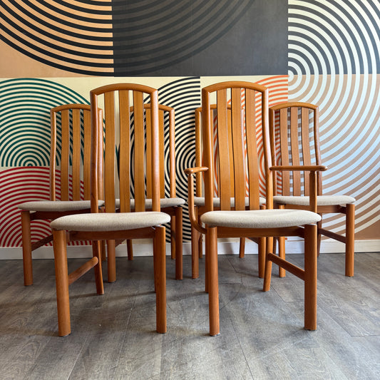 Set of 6 Vintage Danish High-back Teak Dining Chairs